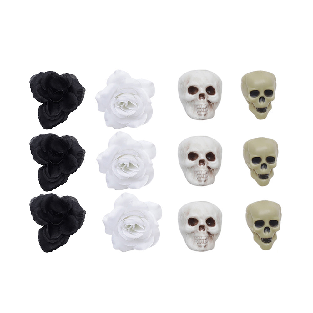 Set of 12 Halloween Skulls Roses Ornament Set