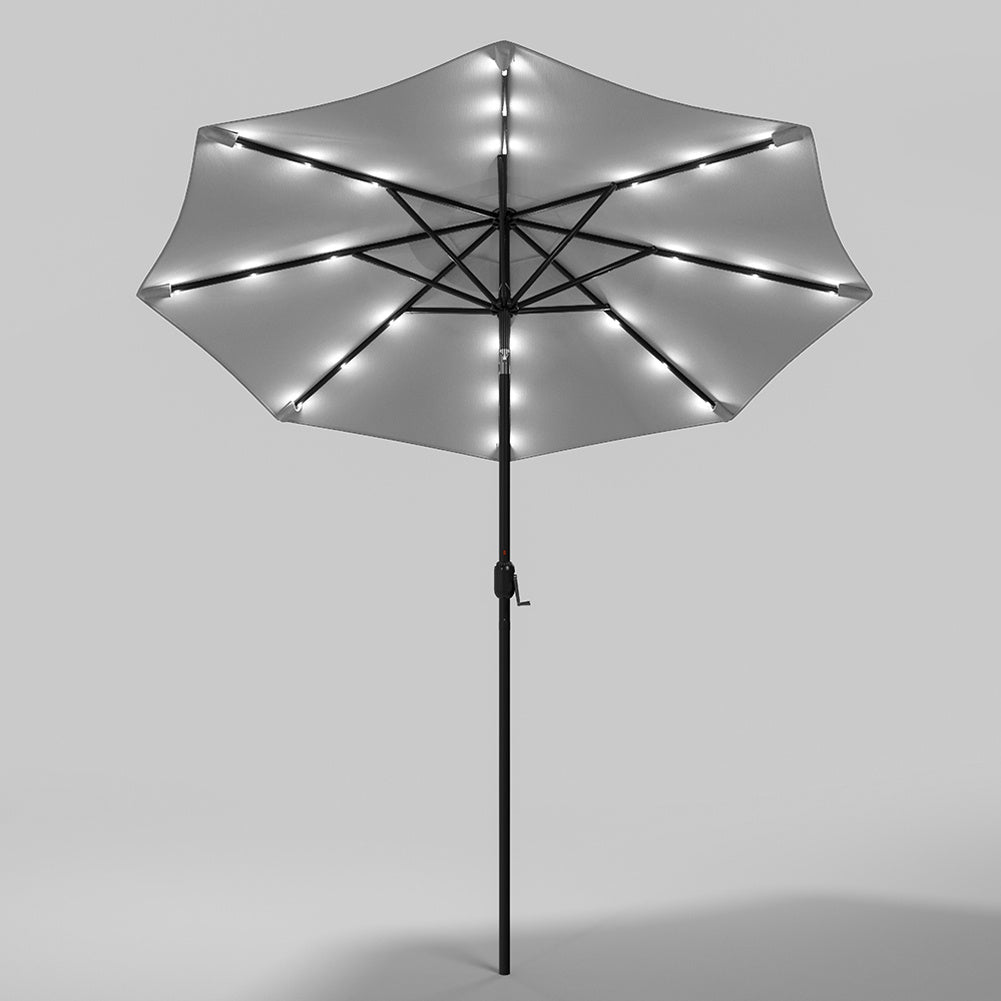 3M Large Garden LED Parasol Outdoor Beach Umbrella with Light Sun Shade Crank Tilt No Base, Light Grey
