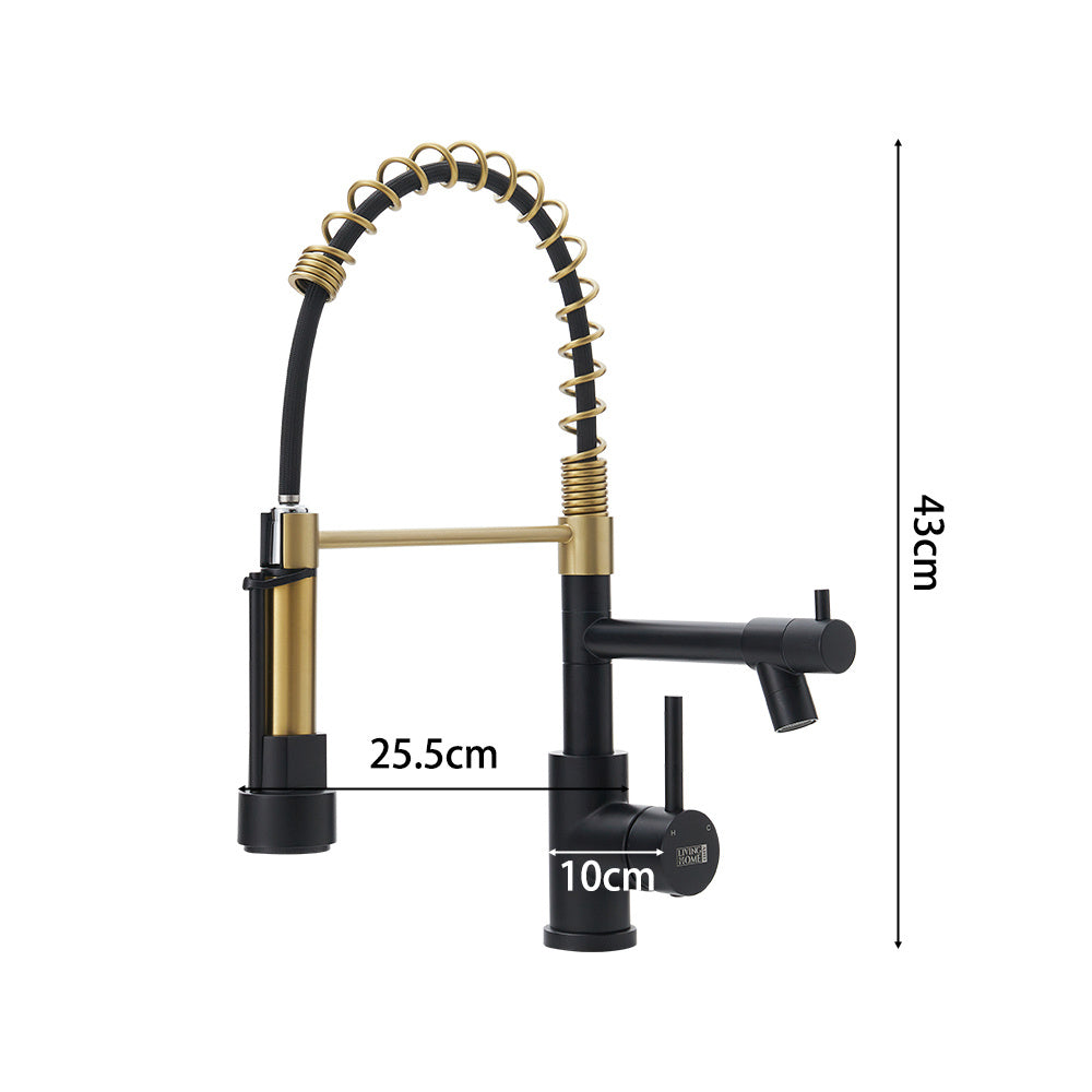 Gold Black Stainless Steel Kitchen Faucet with Pull Down Spring Spout