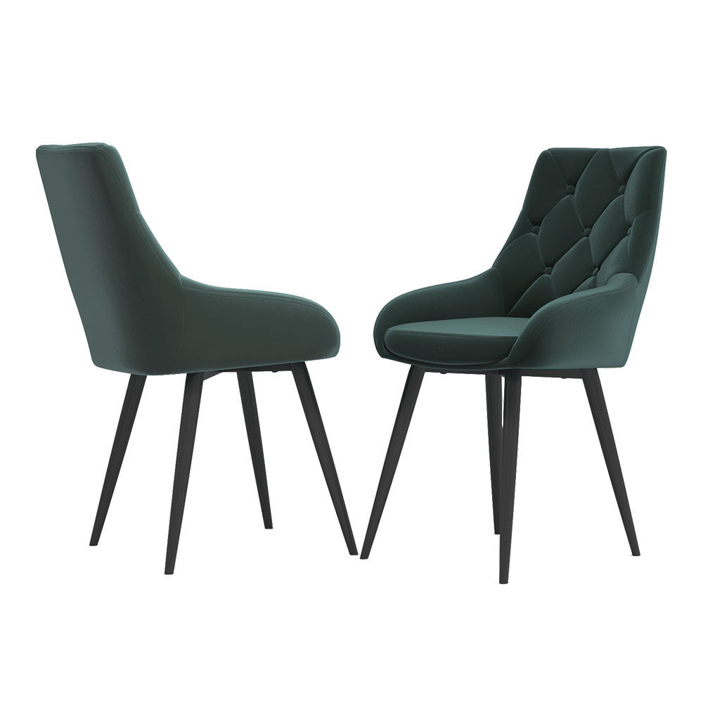 Set of 2 Green Velvet Metal Legs Button Upholstered Dining Chair