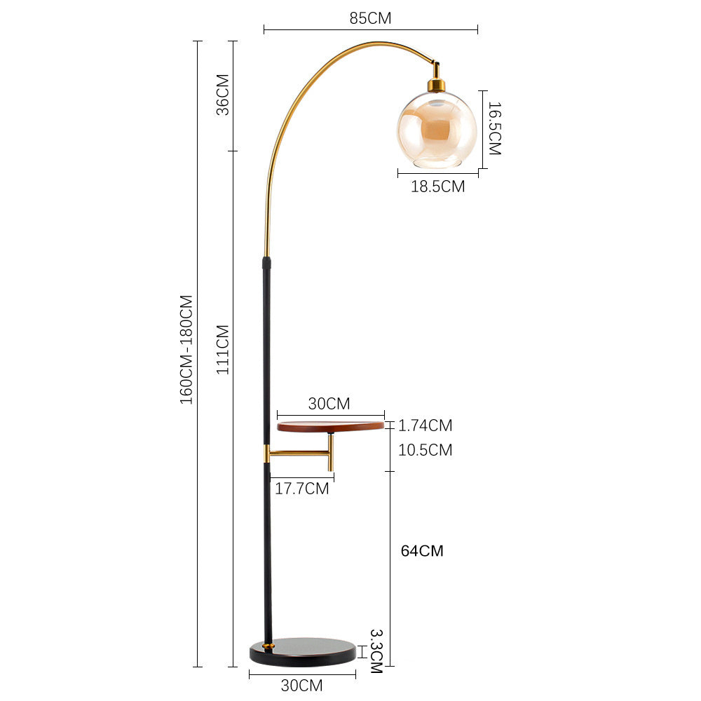 Modern Adjustable Arc Floor Lamp with Wood Tray