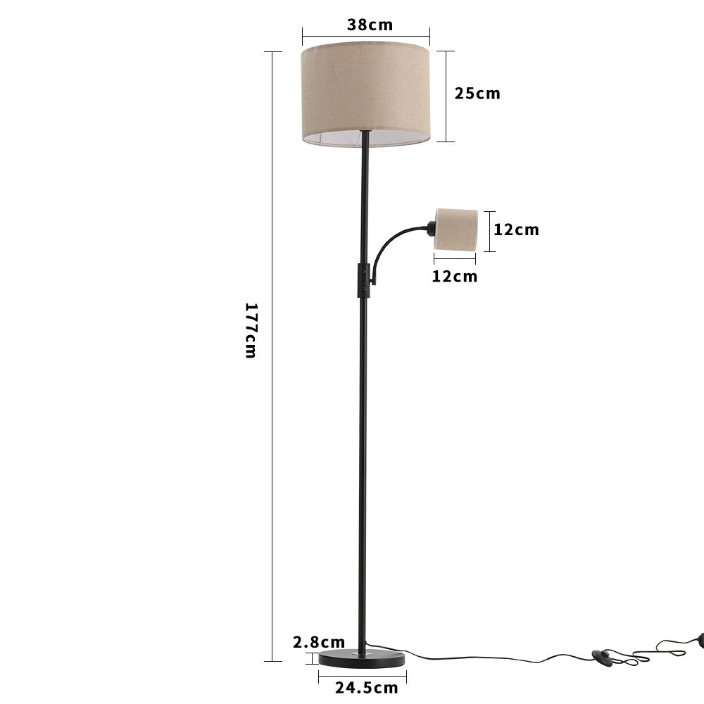 Khaki 2 Light Floor Standing Lamp with Adjustable Head Light