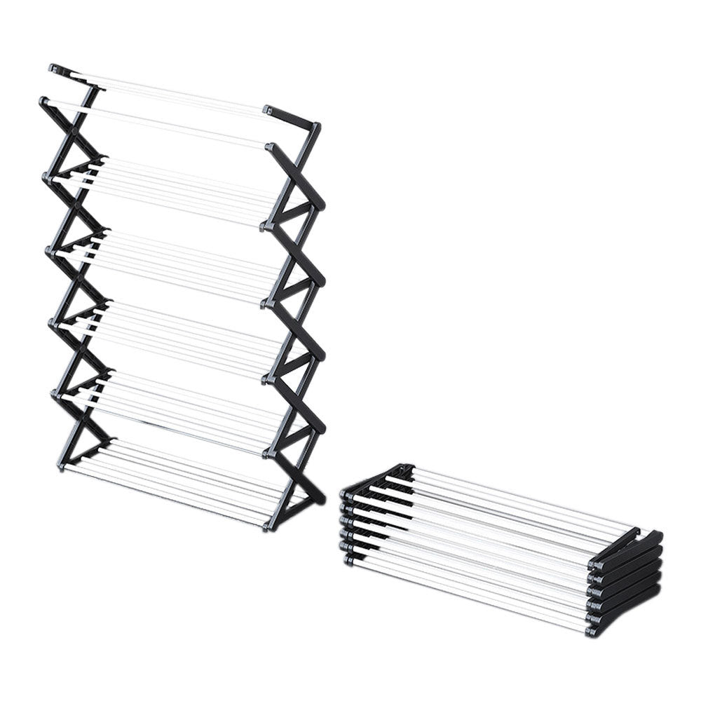 Black Foldable 6 Tier Metal Shoe Rack