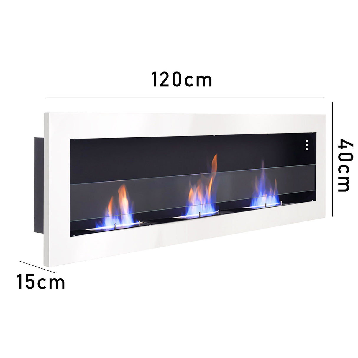 Indoor Wall Mounted Recessed Bio Ethanol Fireplace, 120CM White