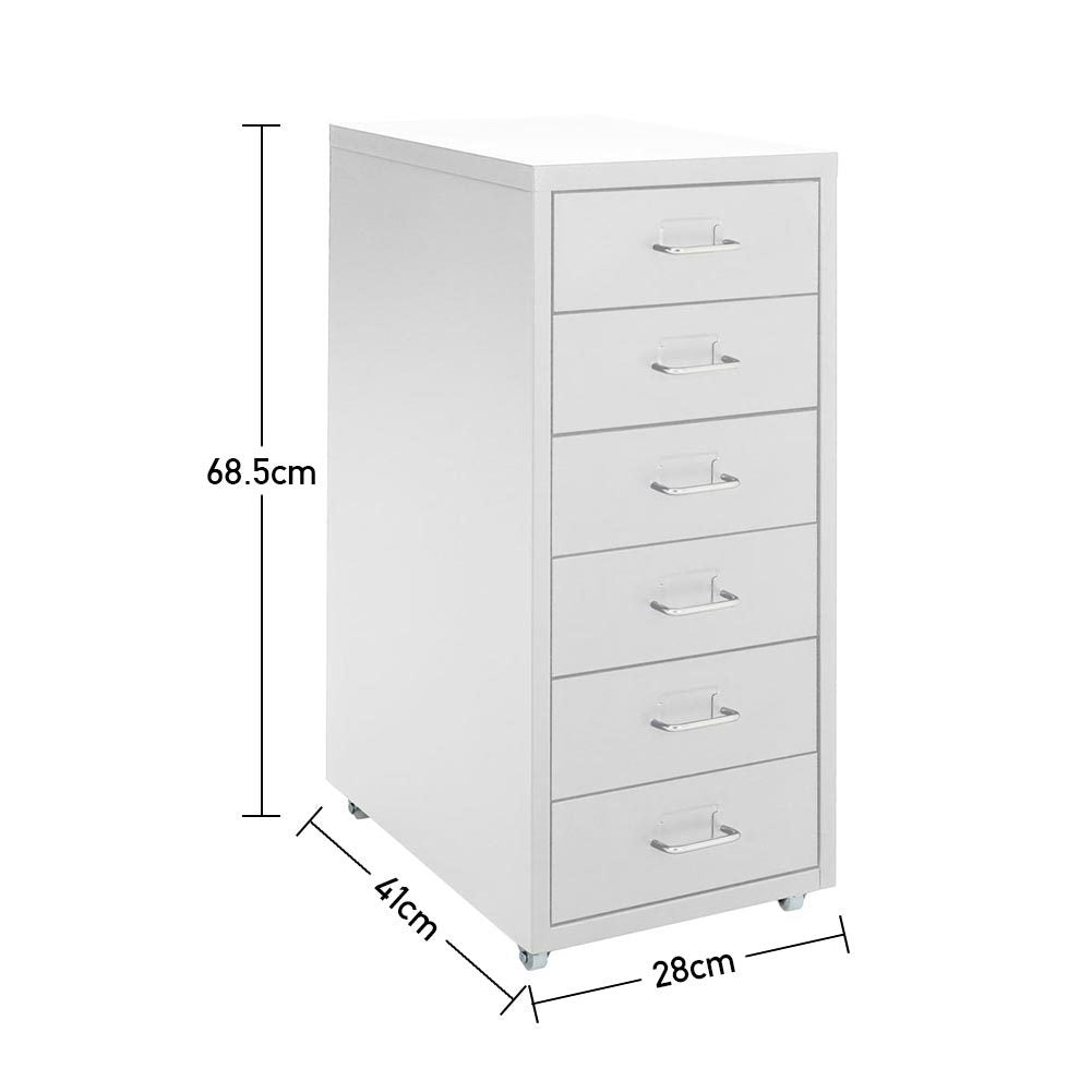 Office Rolling File Cabinet with 6 Drawers Shelf and Wheels White