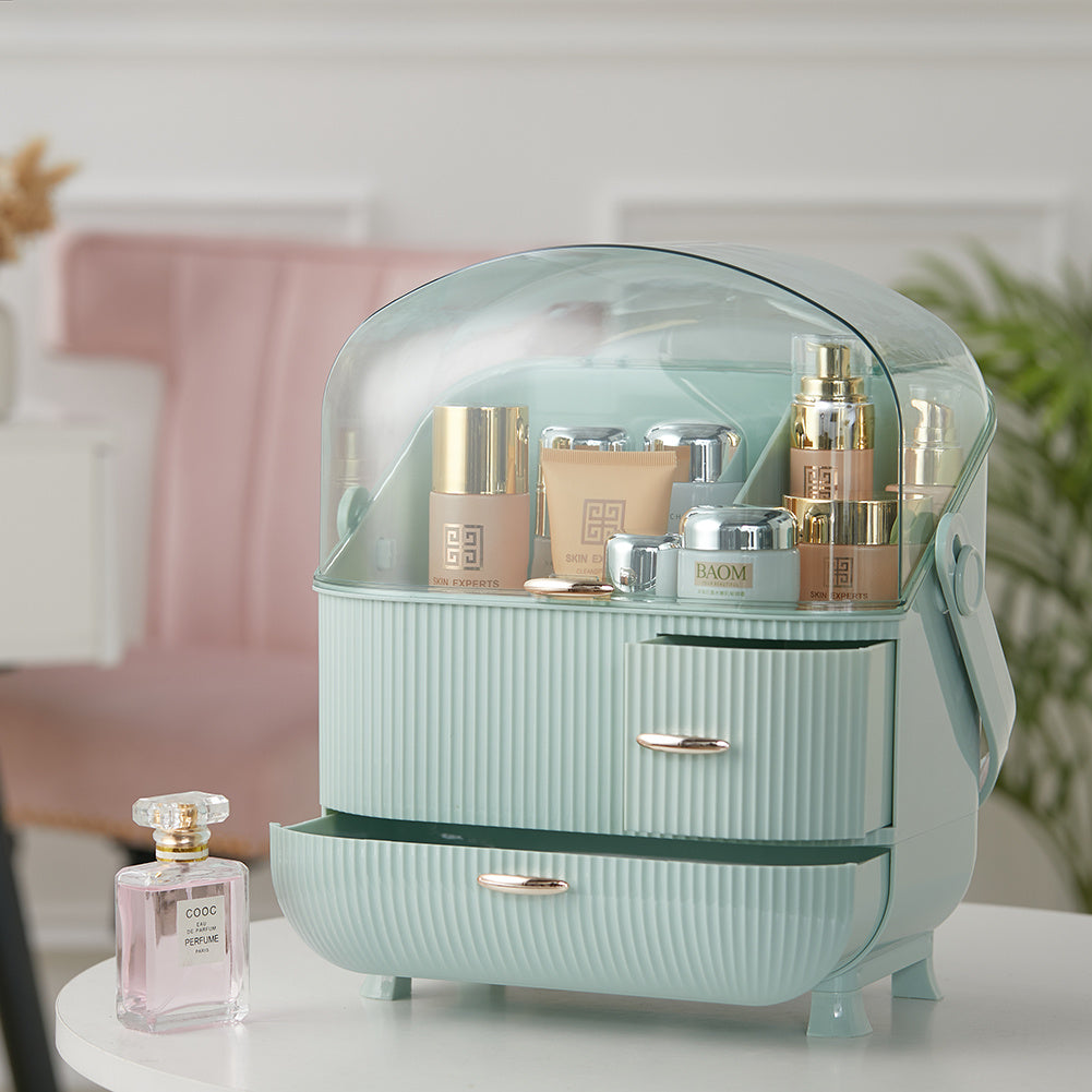 Light Green Large Dustproof Makeup Cosmetic Organizer with Handle