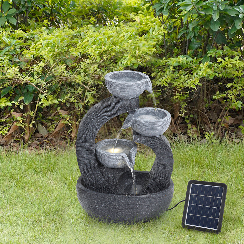 3 Tier Bowl Outdoor Solar Powered Water Fountain Decor with LED Light