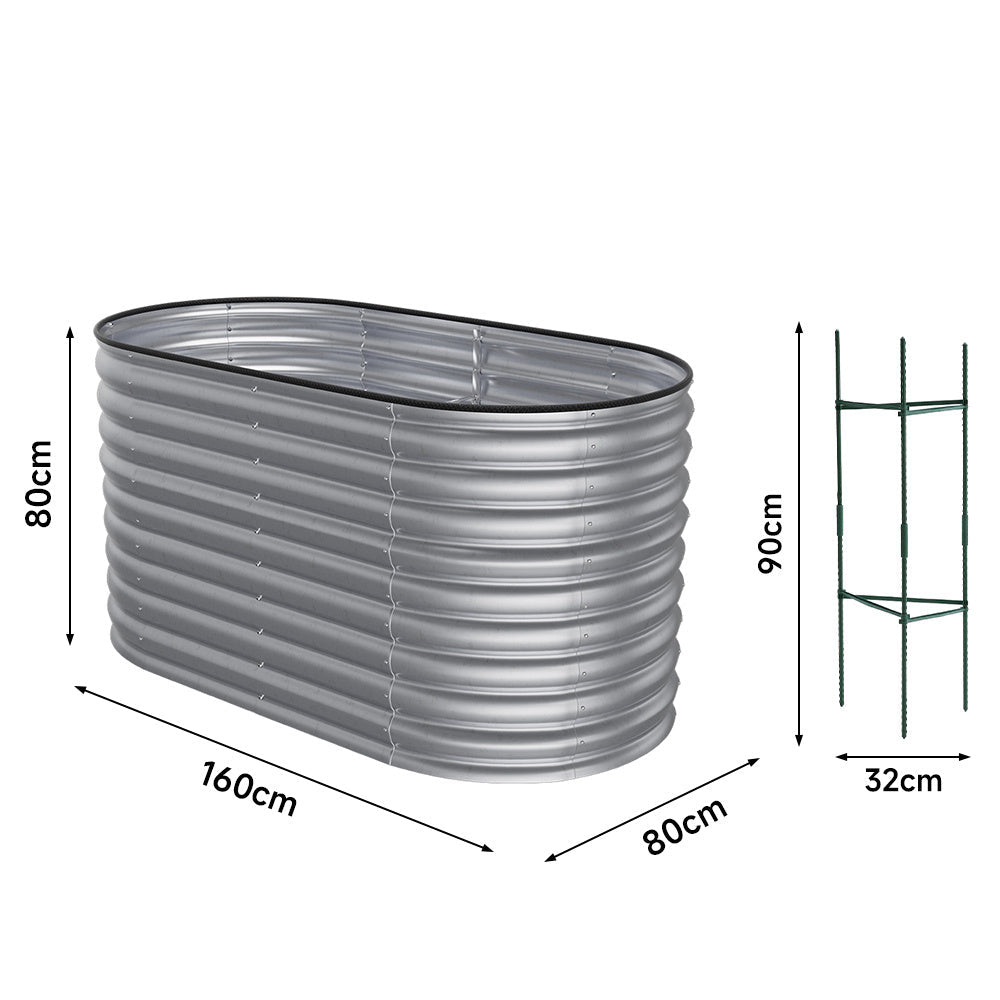 160cm Silver Oval Shaped Galvanized Steel Raised Garden Bed