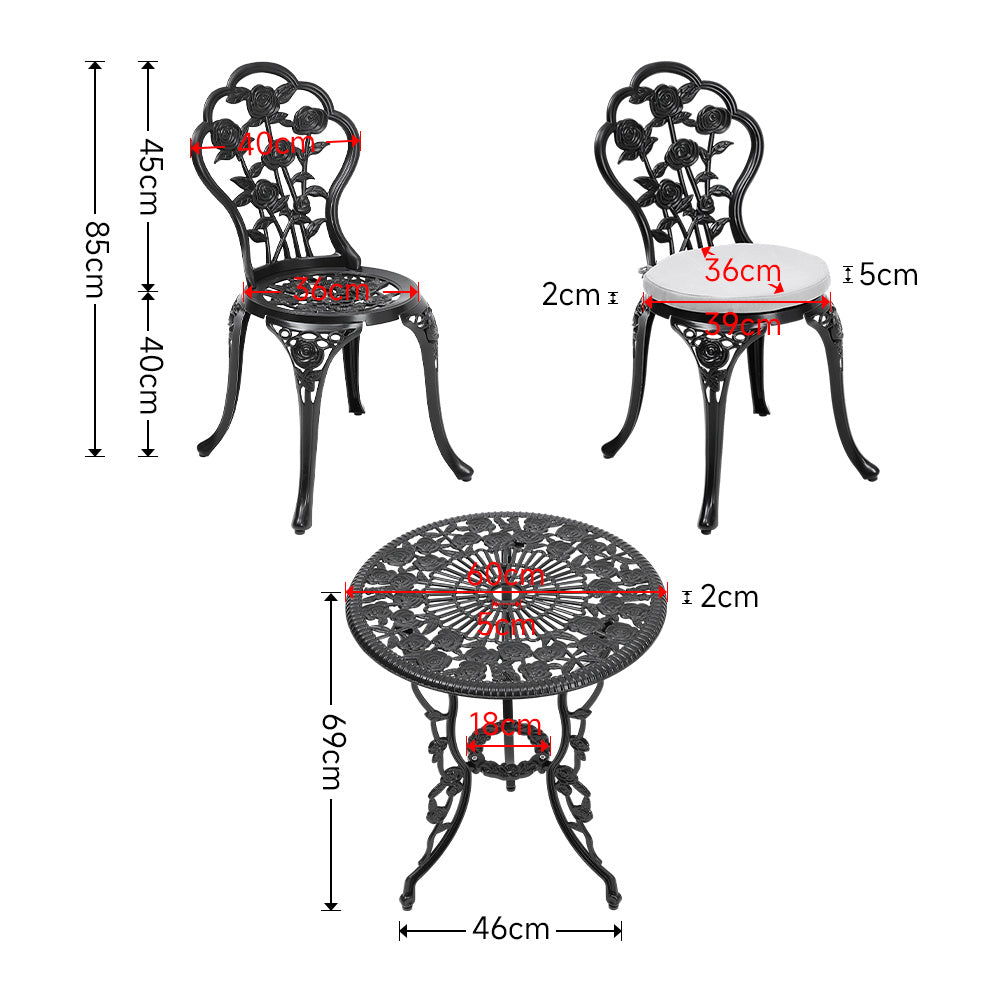3pcs Cast Aluminum Outdoor Bistro Dining Set