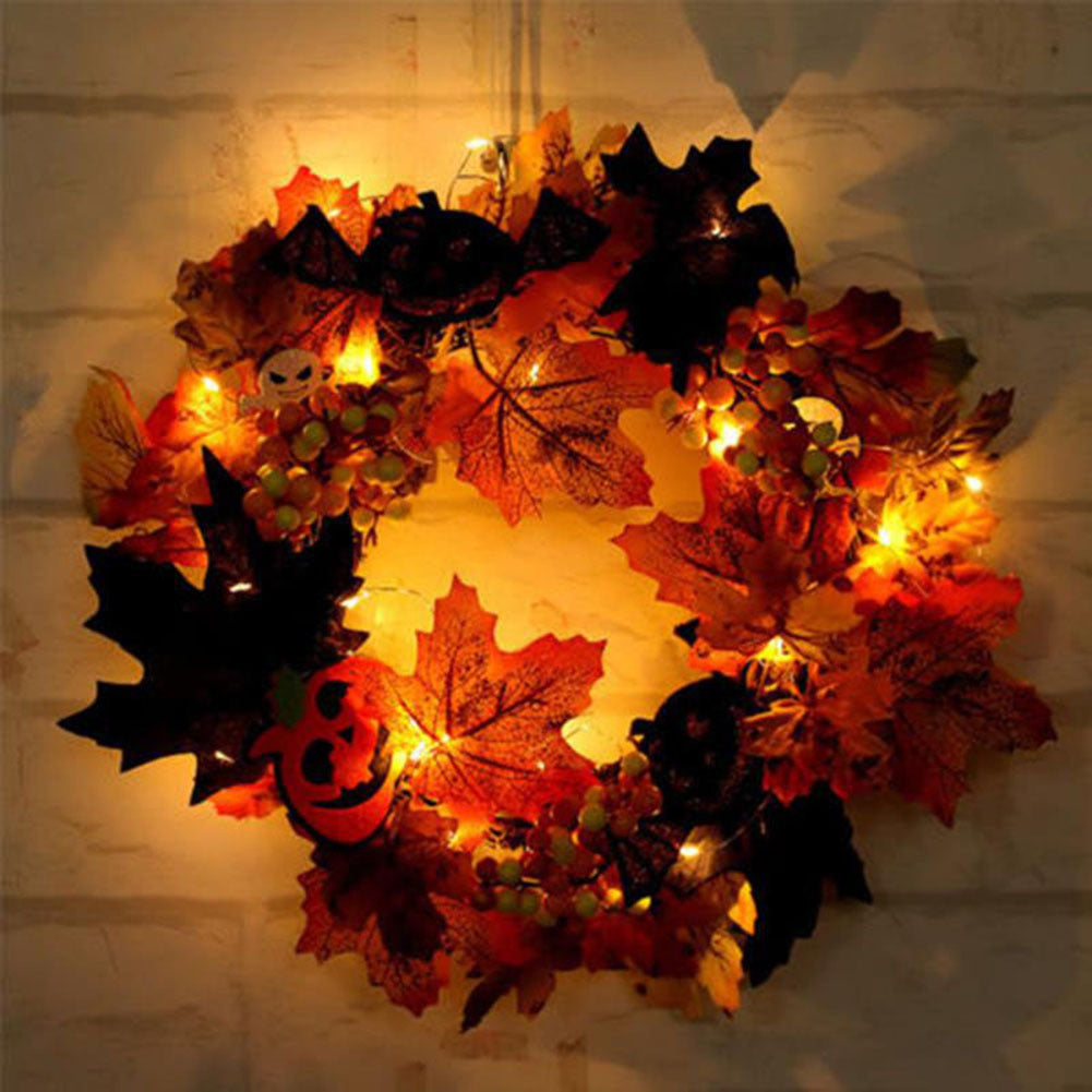 35CM Christmas Halloween Artificial Maple Leaves Garland with LED Light