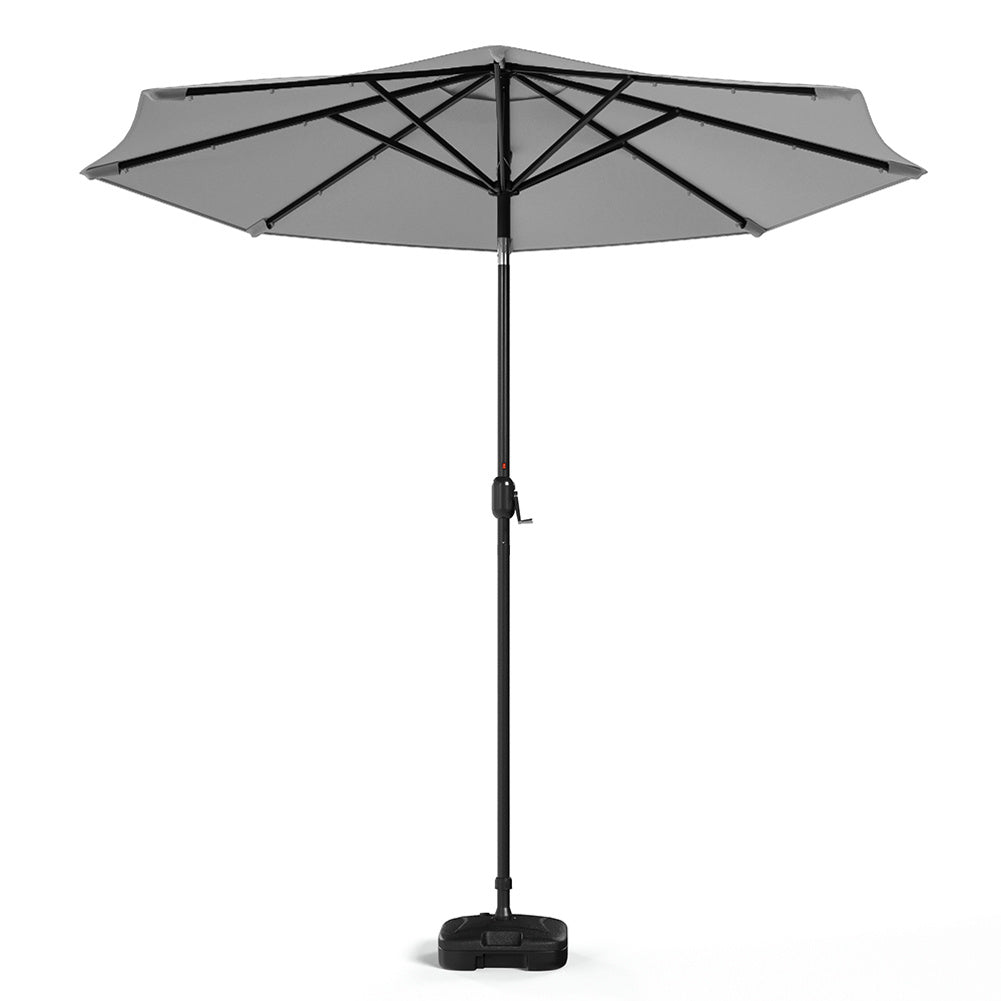 3M Large Garden LED Parasol Outdoor Beach Umbrella with Light Sun Shade Crank Tilt with Square Base, Light Grey
