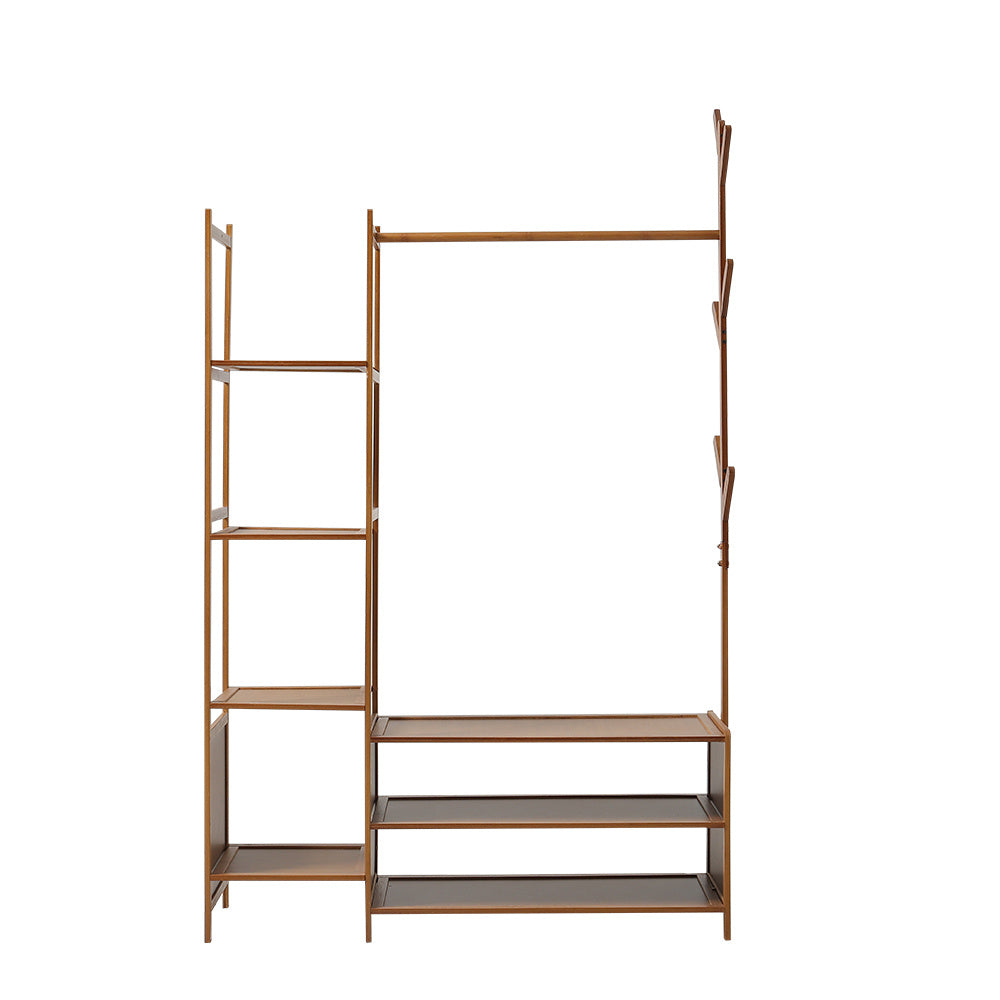 Freestanding Bamboo Clothes Rack with Storage Shelves 139CM