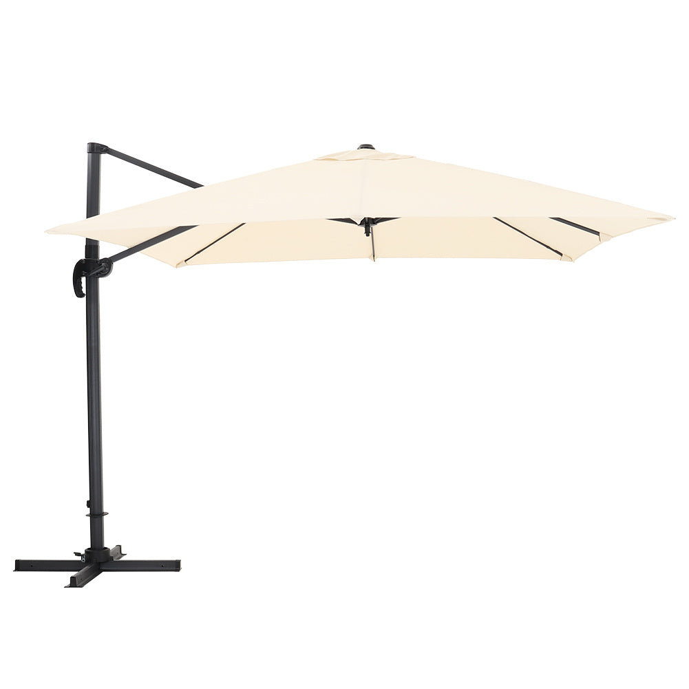 3M Large Garden Roma Tilting Aluminium Cantilever Parasol With Cross Base, Beige