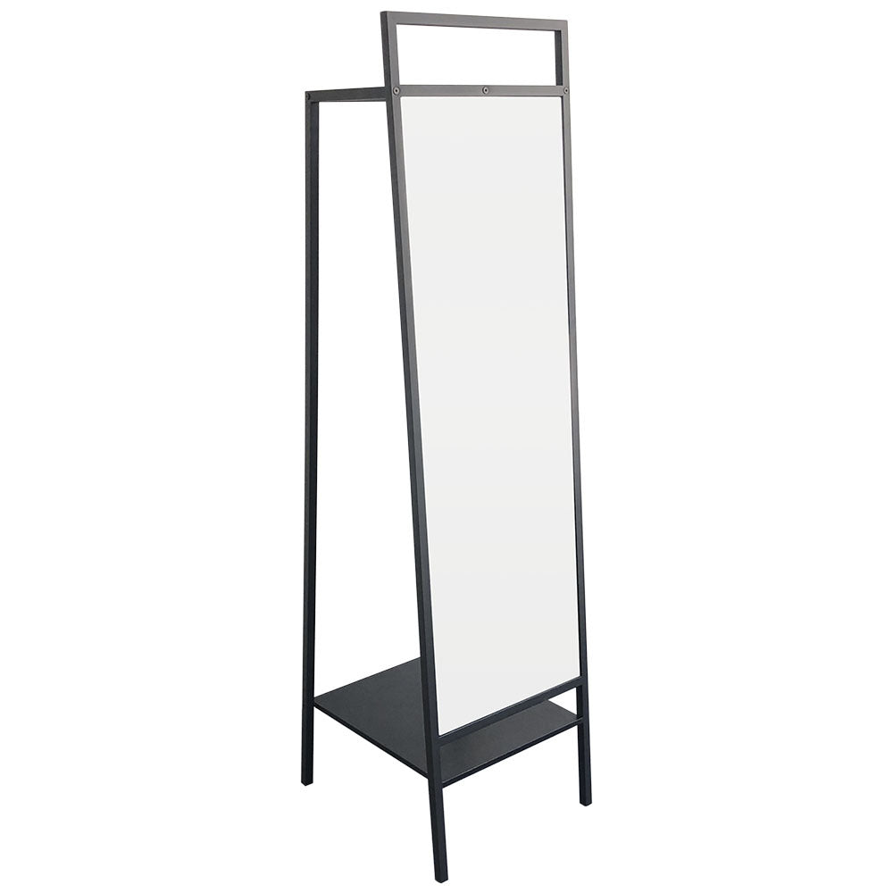 Black Metal Floor Mirror with Coat Rack