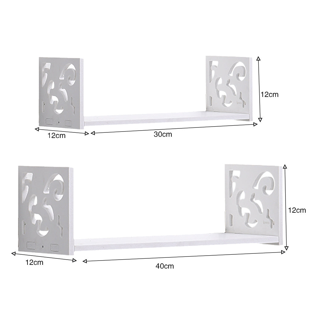Set of 2 White U Shaped Floating Wall Shelves Carved Display Set
