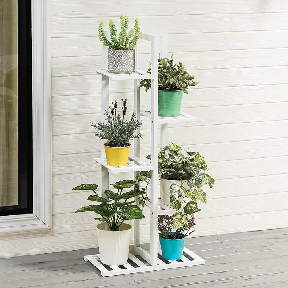 5 Tier Wood Plant Stand, White