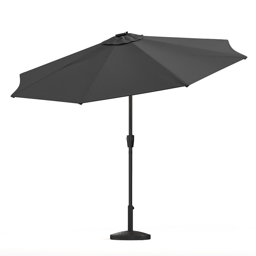 3M Large Garden LED Parasol Outdoor Beach Umbrella with Light Sun Shade Crank Tilt with 14KG Round Base, Gark Grey