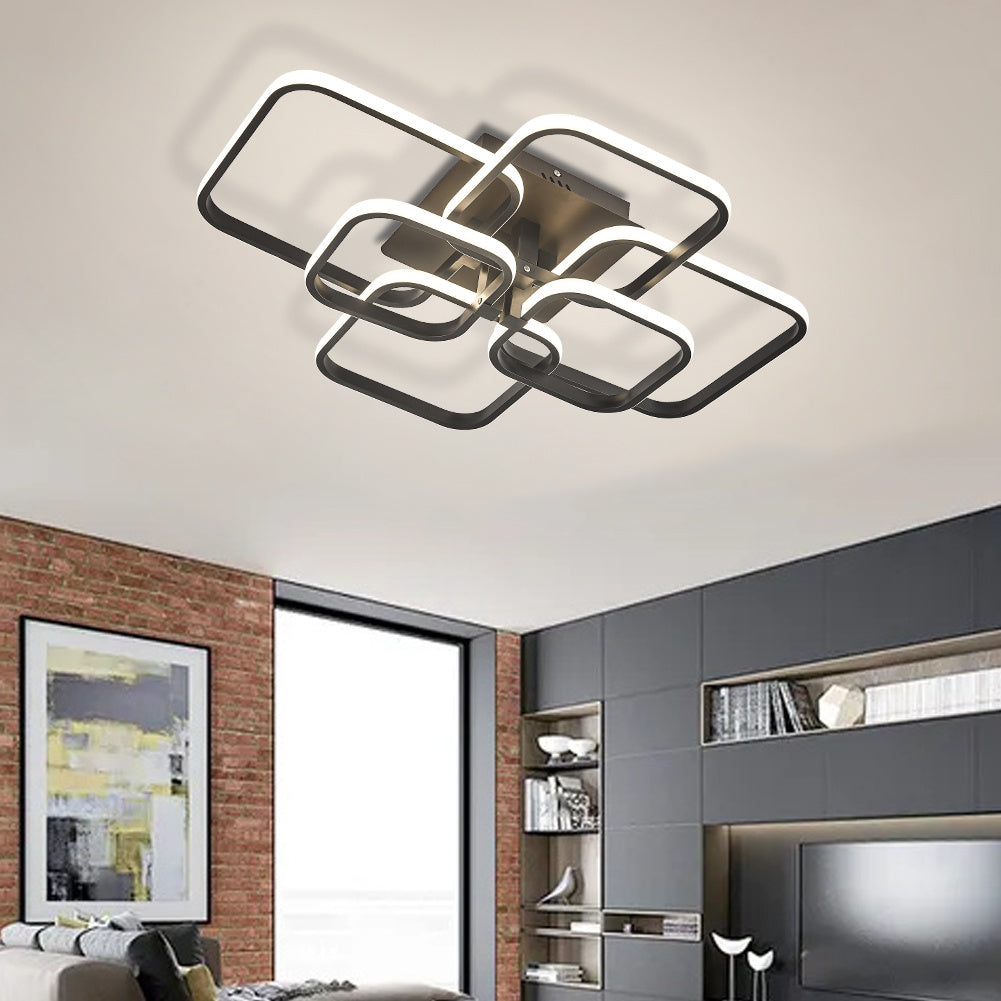 Modern Square LED Ceiling Lamp Chandelier Light, Black Frame-6 Head Dimmable