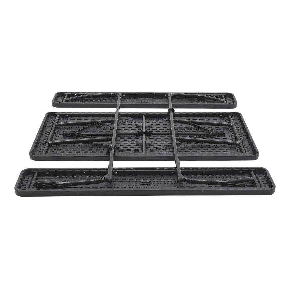 Black Foldable Picnic Table and Bench Set with Parasol Hole