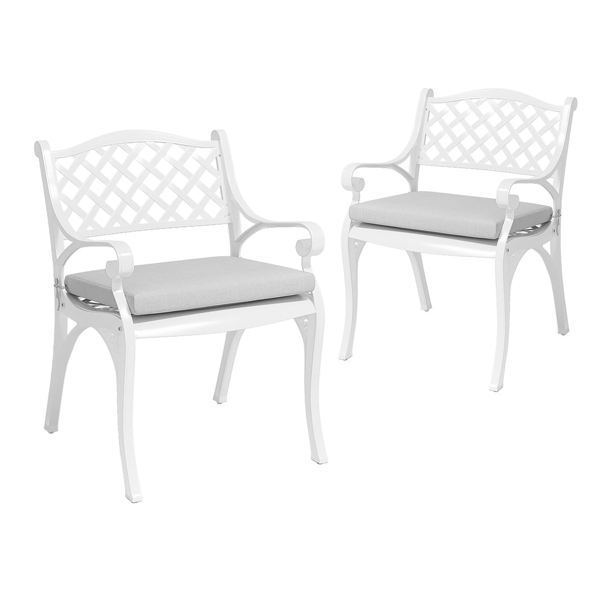 Outdoor 2PCS White Cast Aluminium Garden Dining Chairs With Cushion