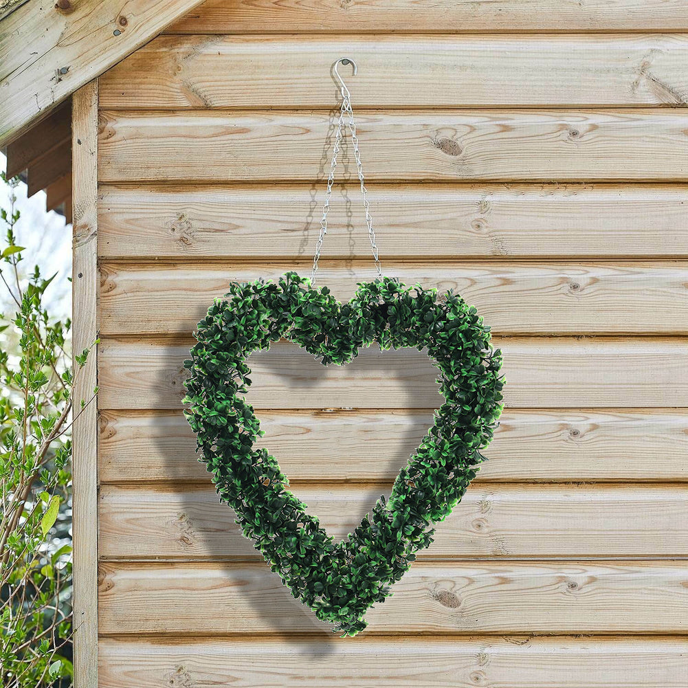 Green Artificial Topiary Boxwood Heart Design Wreath Garden Ornament