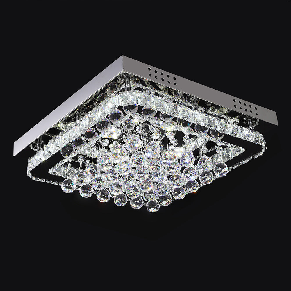40CM Square LED Crystal Pendant Ceiling Light, Cool White