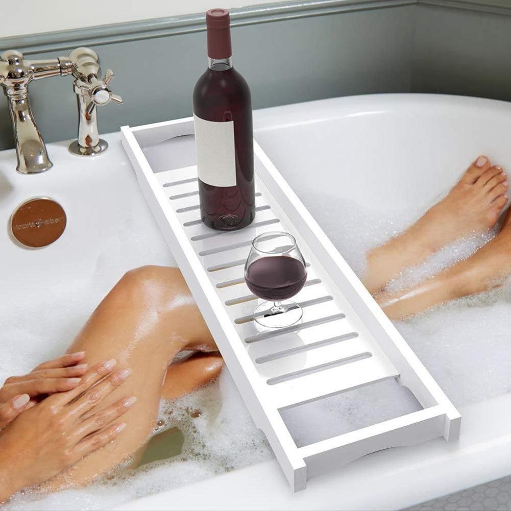 Bamboo Wood Bath Bathtub Rack Storage Tray Holder, White