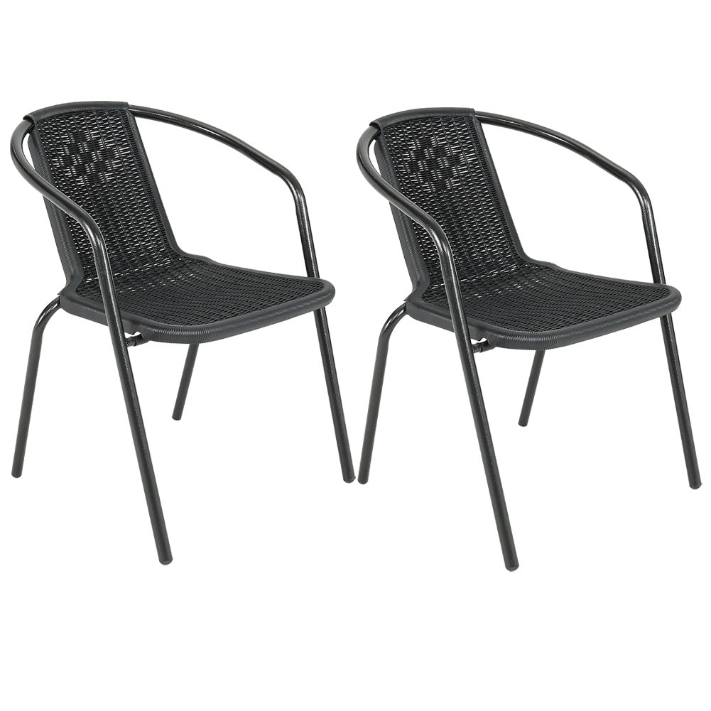 Set of 3 Garden Patio Glass Umbrella Round Table and Stackable Chairs Set