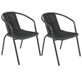 Set of 3 Garden Patio Glass Umbrella Round Table and Stackable Chairs Set
