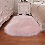 Oval Faux Fur Sheepskin Floor Rug, Pink 60x90CM