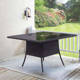 105CM Patio Garden Square Rattan Glass Table With Umbrella Hole Black