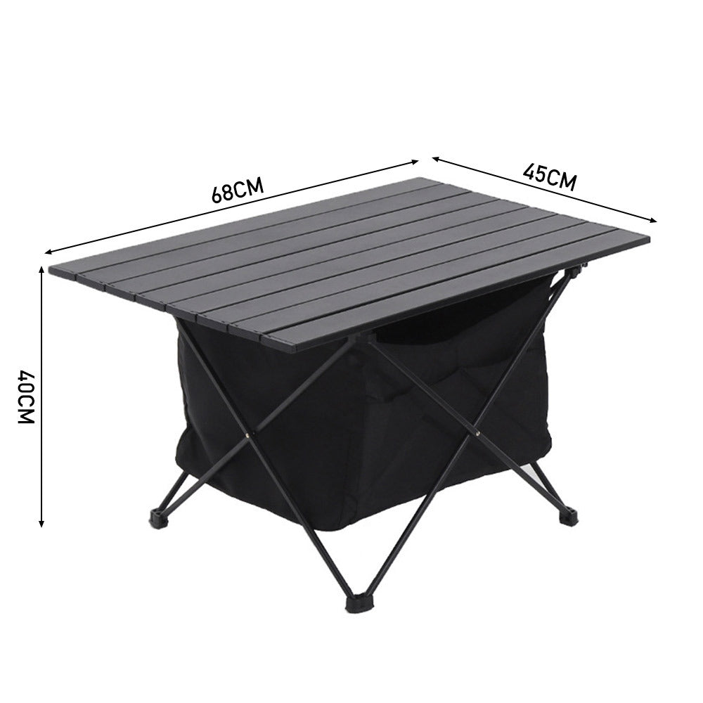 68x45CM Aluminum Portable Roll Top Camp Table with Storage Basket