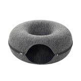 Dark Grey 50cm Round Felt Cat Tunnel Bed Cave Bed for Small Pets
