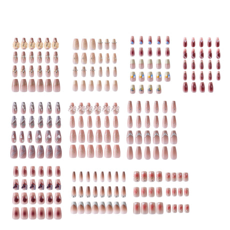 240PCS Rhinestone Press On Nails Glossy Fake Nails Manicure Set