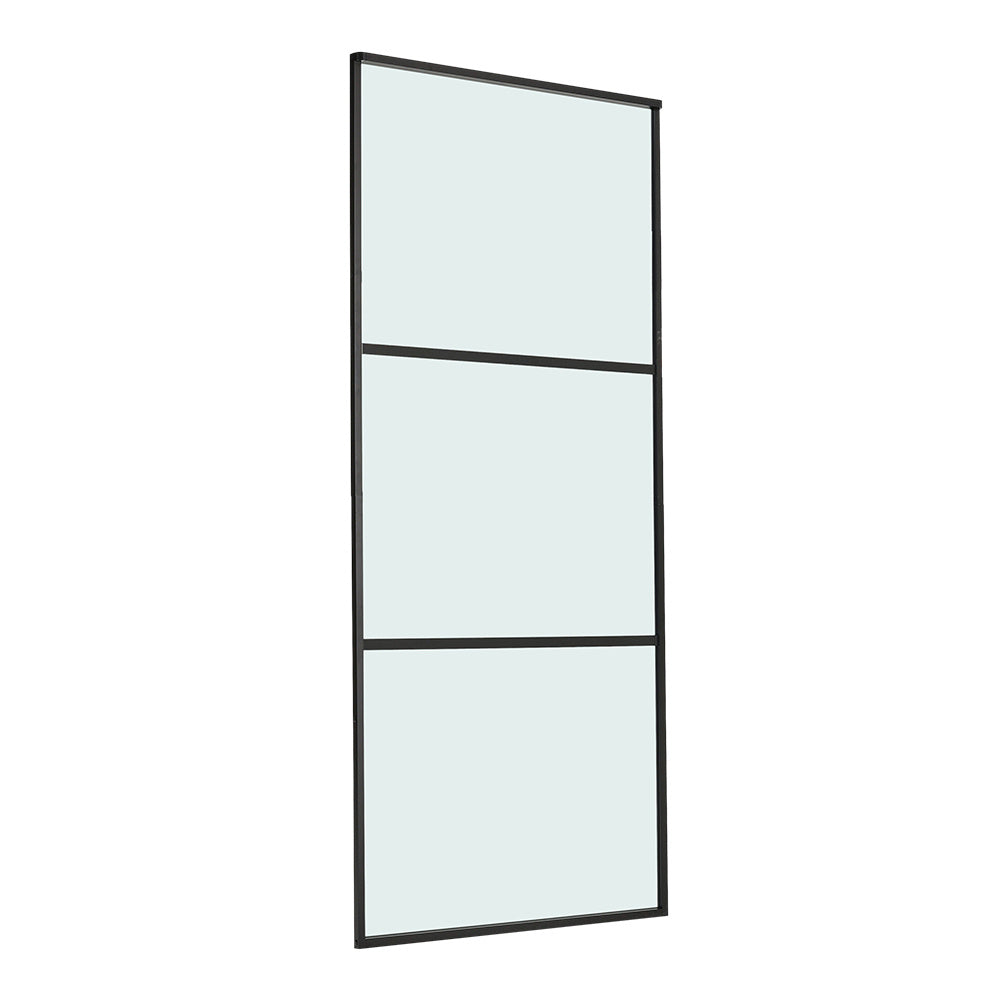 3 Frosted Glass Black Barn Door with Sliding Hardware Kit