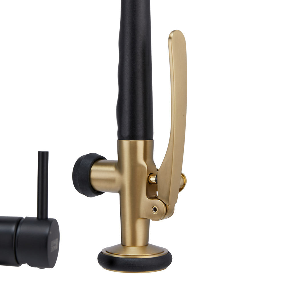 Swivel Kitchen Mixer Tap Dual Spout with Pull Down Sprayer and Pot Filler,Black and Golden