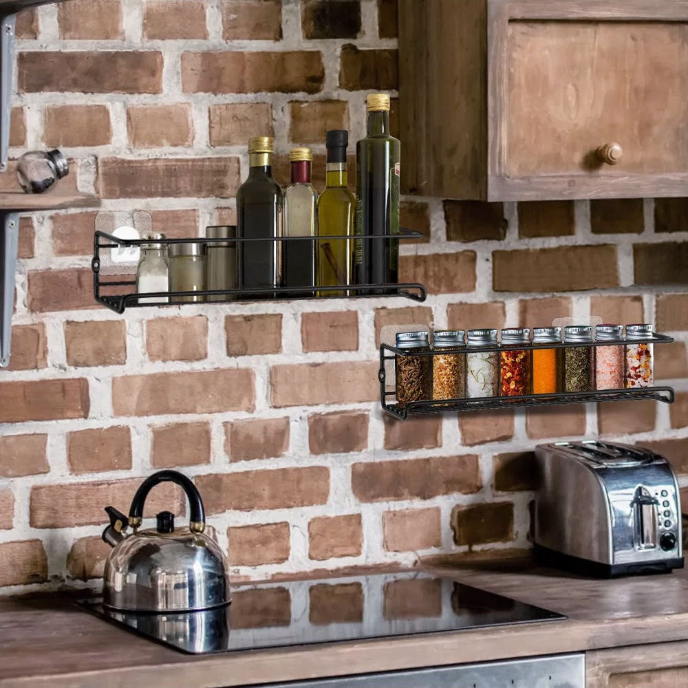 Set of 4 Wall Mount Black Metal Wire Spice Rack