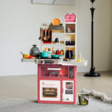 Red Mini Play Kitchen Set With 63PCS Kitchen Accessories