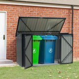 Black Outdoor Metal Garbage Storage Shed with Hinged Lid