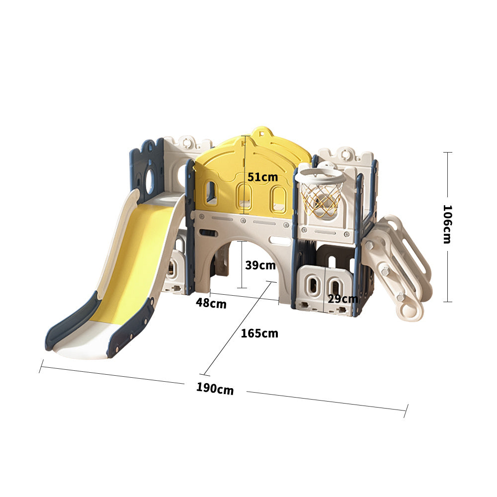 Kids Playset with Slide Basket Hoop Indoor Playground