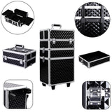 Black 3 in 1 Diamond Pattern Cosmetic Makeup Train Case