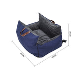 Plush Pet Car Seat Bed with Handle and Adjustable Strap, Blue