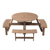 8 Person Round Wood Picnic Table and Bench Set