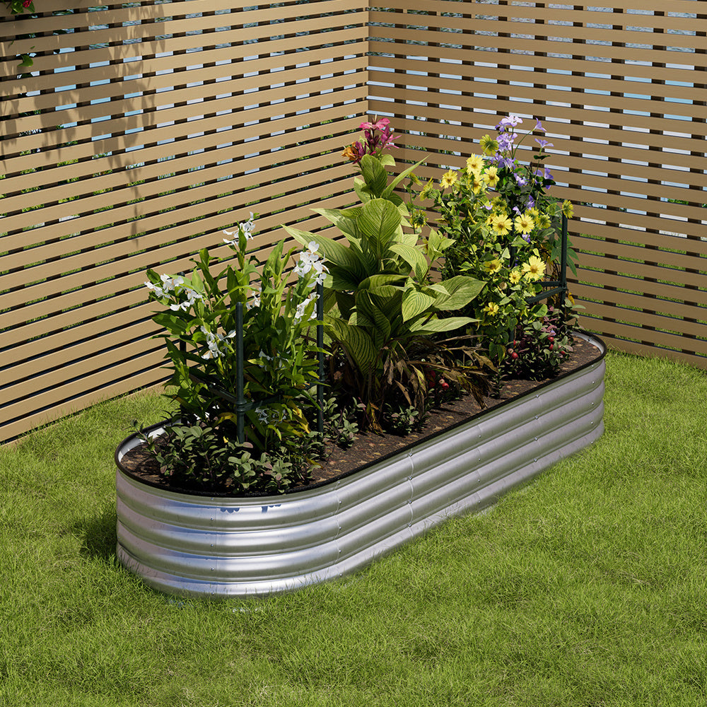 Silver 240cm Oval Shaped Galvanized Steel Raised Garden Bed