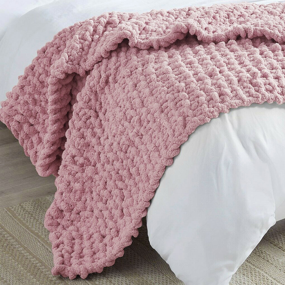 80x100CM Hand Woven Chenille Blanket for Couch and Bed,Pink