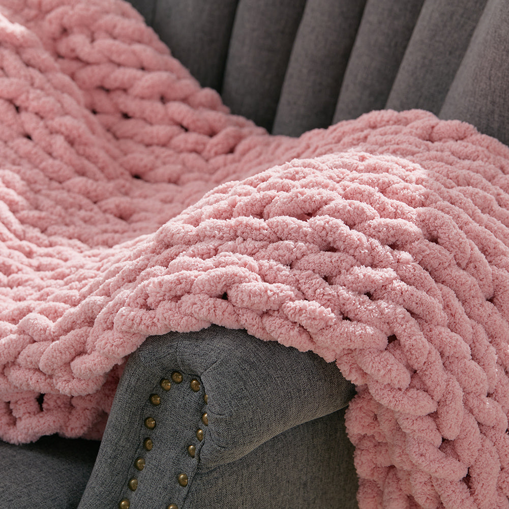 120x150CM Hand Woven Chenille Blanket for Couch and Bed,Pink