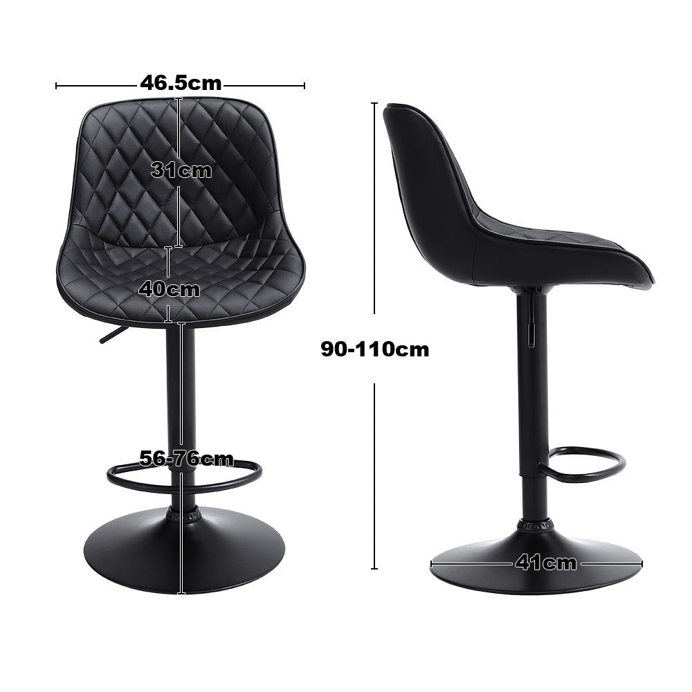 2 Pcs Faux Leather Height Adjustable Bar Stool Black