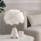LED Feather Table Lamp with Ceramic Base Bedside Light Lounge Lighting