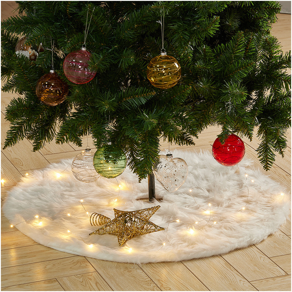 Large Faux Fur Snow Plush Skirt Base Floor Mat for Christmas Tree Decor, White 90CM