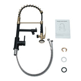 Swivel Kitchen Mixer Tap Dual Spout with Pull Down Sprayer and Pot Filler,Black and Golden